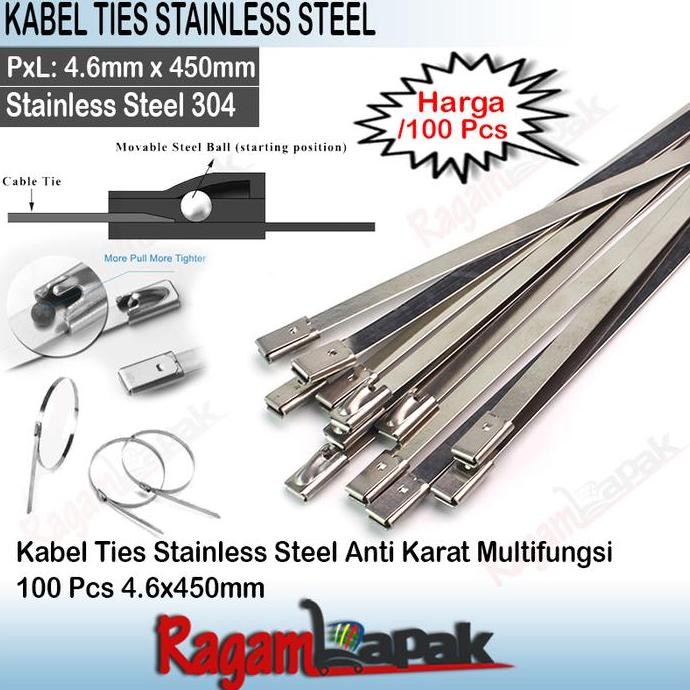 

Kabel Ties Stainless Steel Anti Karat 100 PCS 4.6x450mm murah