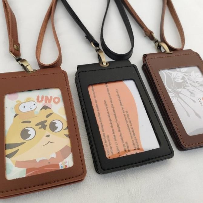 

ID Card Holder Kulit Name Tag Double flip Model Baru murah