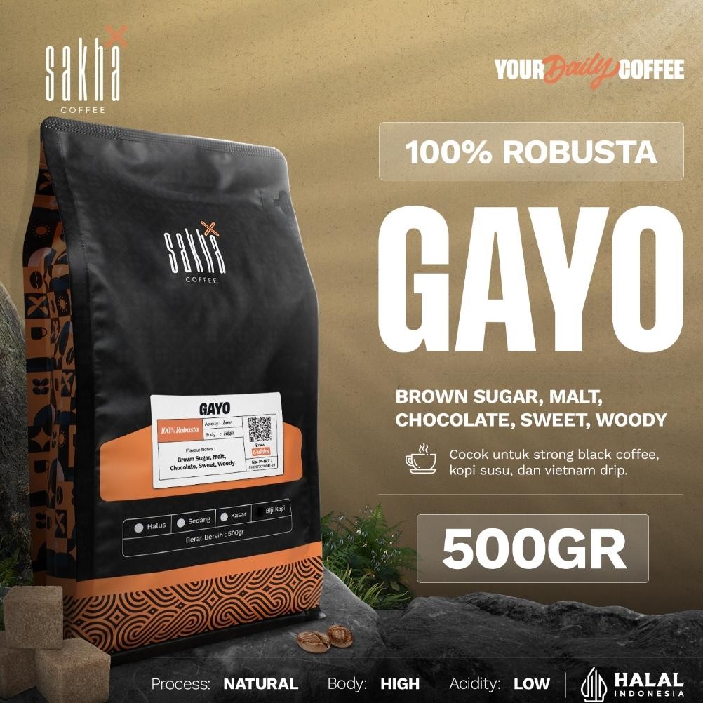 

Biji Kopi Bubuk Fine Robusta Gayo Aceh Sumatra Espresso Coffee Roast Bean Coffe Sakha Roastery 500gr