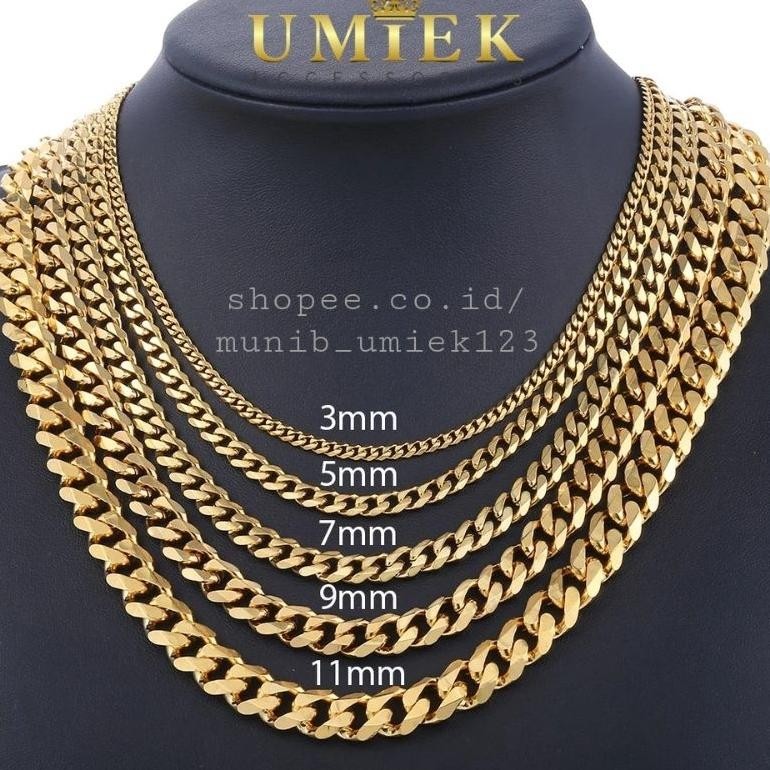 Kalung Pria Wanita Titanium emas gold kuning rantai besar rante asli cowok cewek keren anti karat pa