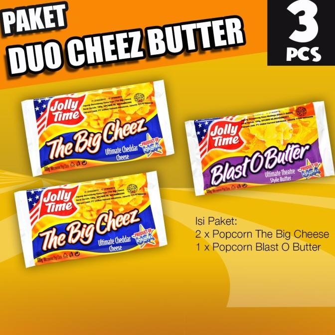 

Grosir Paket Duo Cheez Butter (2Tbc, 1Bob) - Jolly Time Mircowave Popcorn