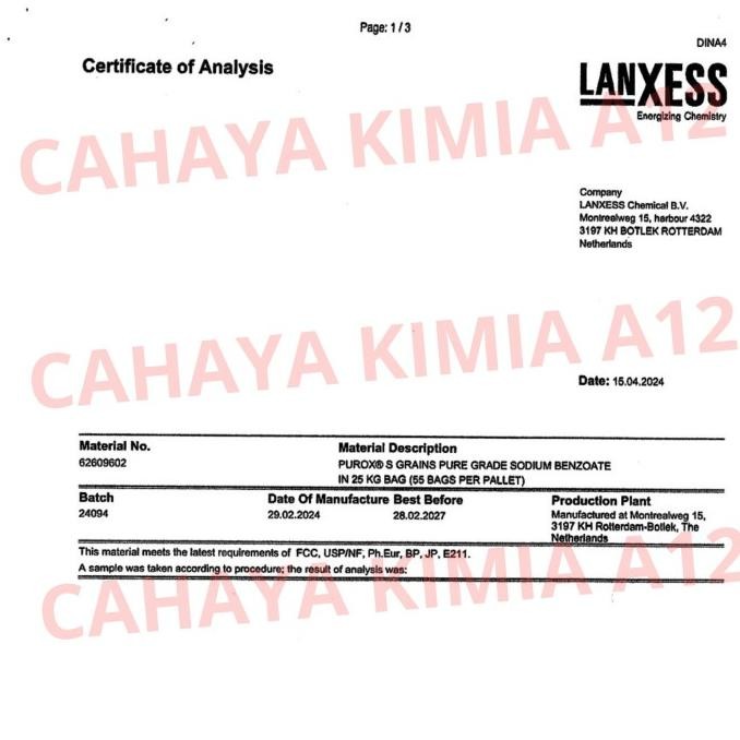 

Grosir Sodium Benzoat / Natrium Benzoat Purox Holland 1 Zak (25 Kg) Instant