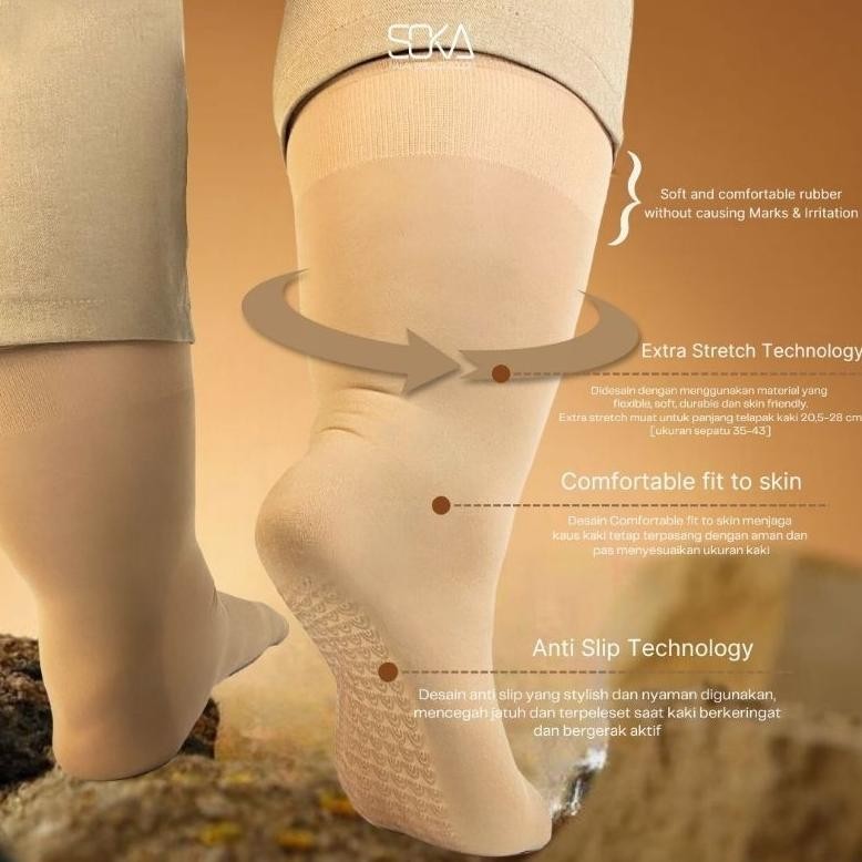 [1 Pasang] Soka Socking Anti Slip - Soka Extra Stretch Socks - Soka Antislip Sole - Soka Socking Int