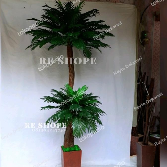 Produk Baru pohon hias plastik palem sikas/bunga hias bunga plastik palem cabang 2