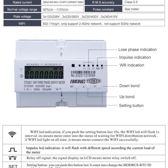 Diskon Wifi Energy Meter 3 Phase 80A Monitor Kwh 3X220V/380V 50/60Hz