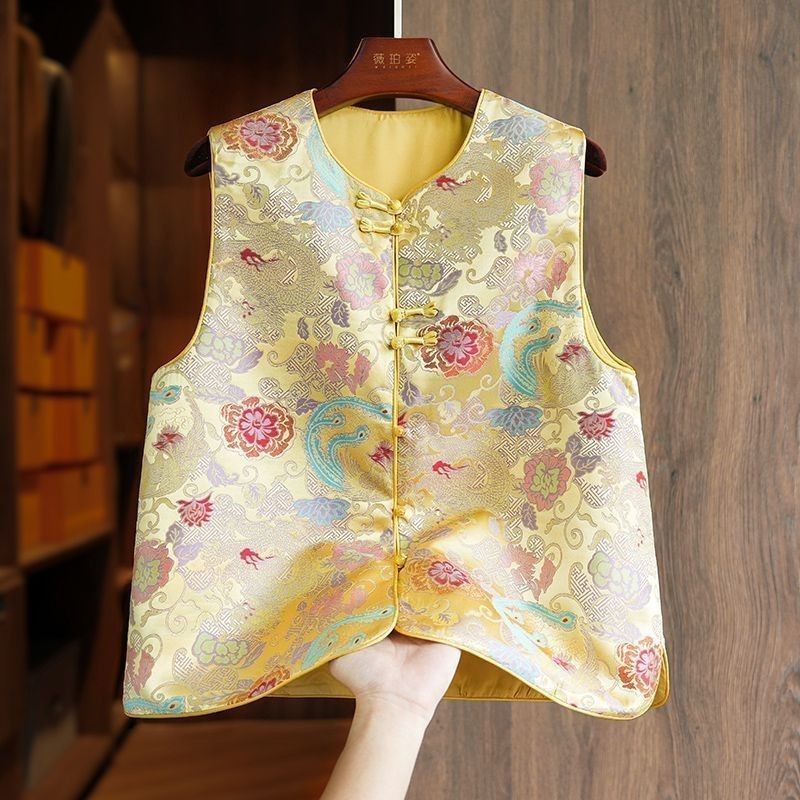 Rompi Jacquard Brokat Benang Emas Kuning untuk Wanita Gaya Baru