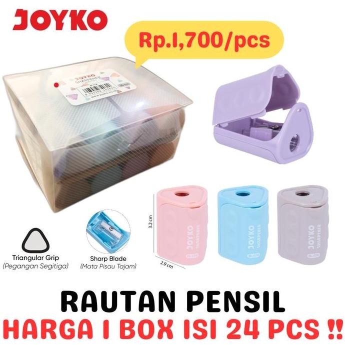 

Terbaru JOYKO PENCIL SHARPENER SERUTAN RAUTAN PENSIL PERUNCING PENSIL ANAK B-174 BOX [24PCS]