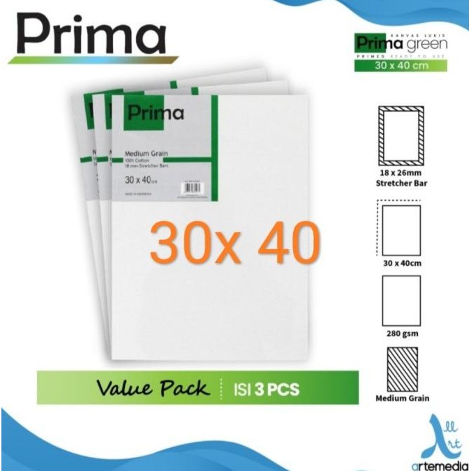 

NEW kanvas prima green 30 x 40 value pack isi 3