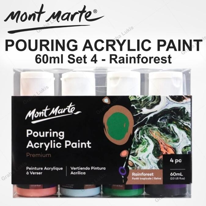 

Mont Marte Premium Pouring Acrylic Paint 60ml (2oz) 4pc Set-Rainforest