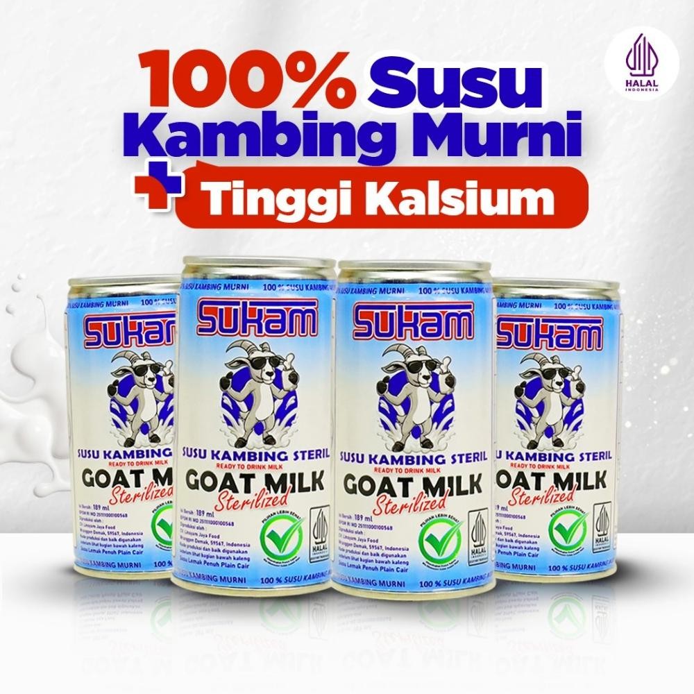 

SUKAM 1 DUS - SUSU KAMBING STERIL DI INDONESIA RENDAH GULA DAN TINGGI KALSIUM 189 ML X 20 KALENG