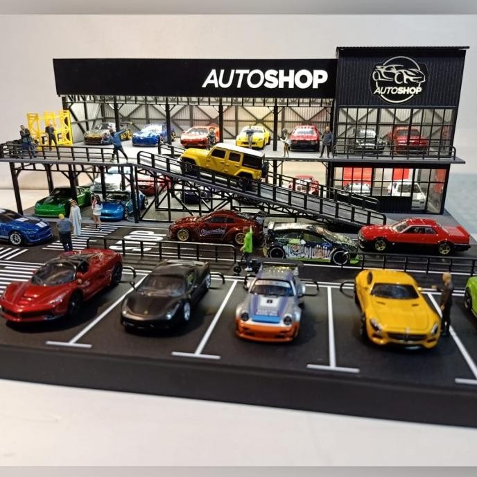 Diorama diecast / Rumah Diecast Autoshop Vintage Garage + Roadbed