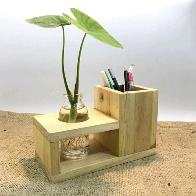 Tersedia Rak Pulpen Pensil Kayu Tempat Sendok Garpu Sumpit Vas Bunga Aesthetic