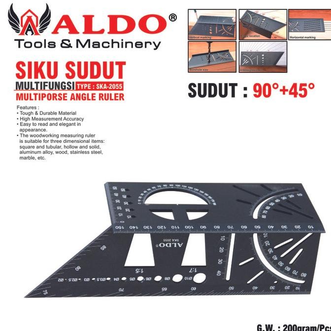 

siap kirim siku sudut multifungsi sudut 90 derajat + 45 derajat ska-2055 / siku tukang / penggaris pola / multipurse angle ruler aldo