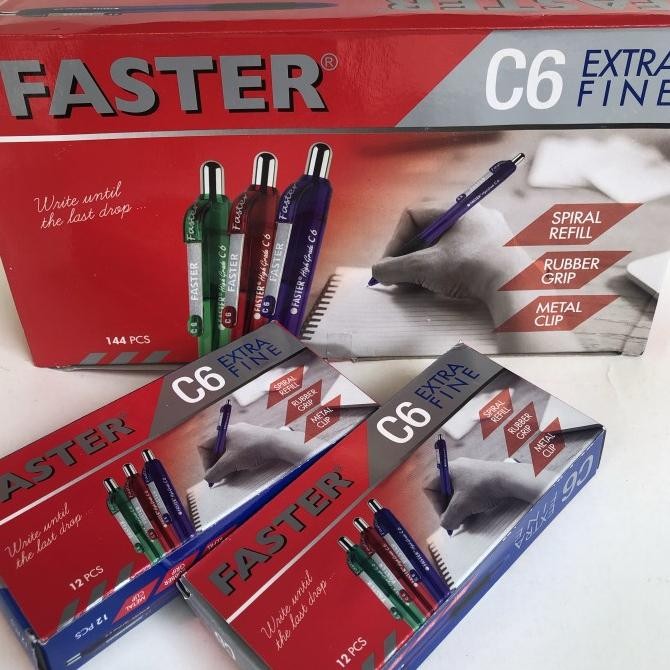 Tersedia Ballpoint Pulpen Bolpen Faster C6 Black/Blue