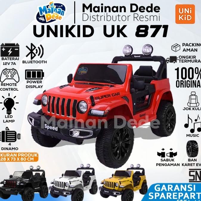 Murah Mainan Mobil Aki Anak Jeep Rubicon Unikid UK 871 Ban Karet Jok Kulit Non COD