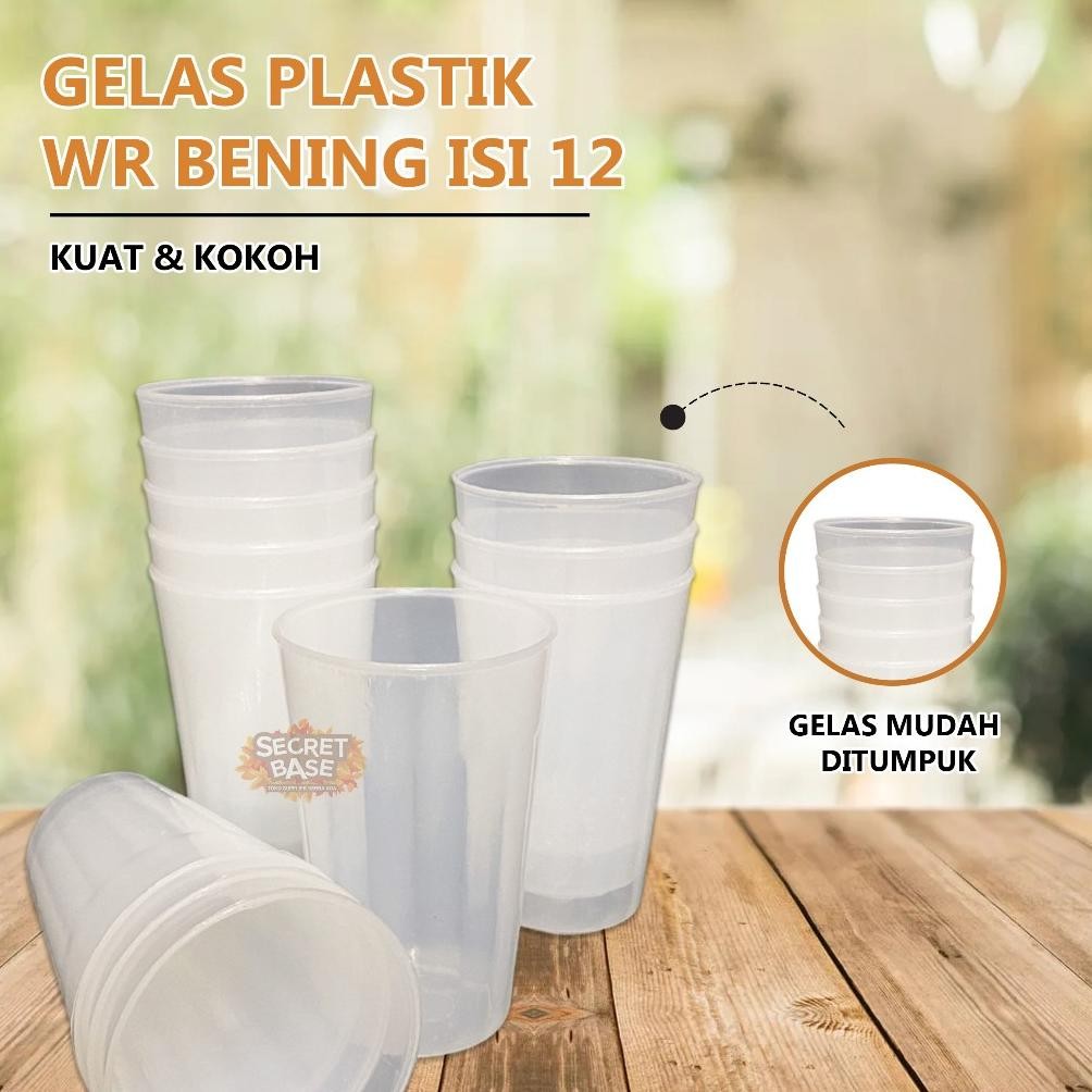 (Isi 12Pcs) Gelas Bening Premium - Gelas 1 Lusin Aesthetic / Cangkir Plastik Lusinan Original