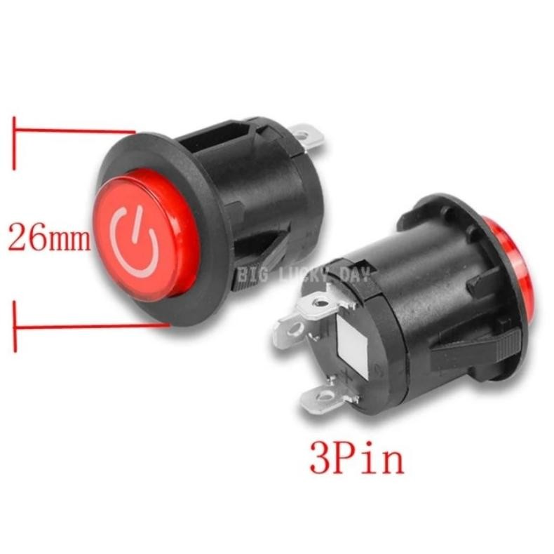 Premium Tombol Power On Off Mobilan Aki 3 Kaki Switch Saklar 3 Pin Bulat Merah Hijau Lampu Mobilan A
