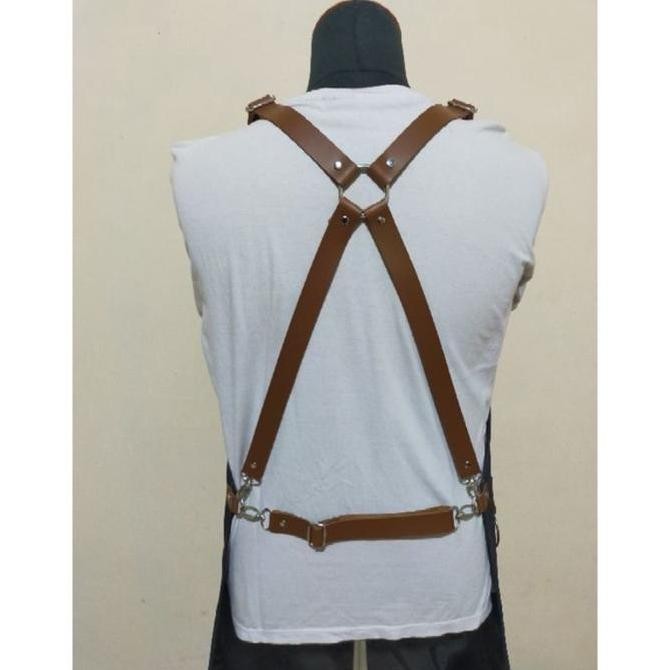 Apron Barista Bahan Canvas Strap Kulit Sintetis Premium