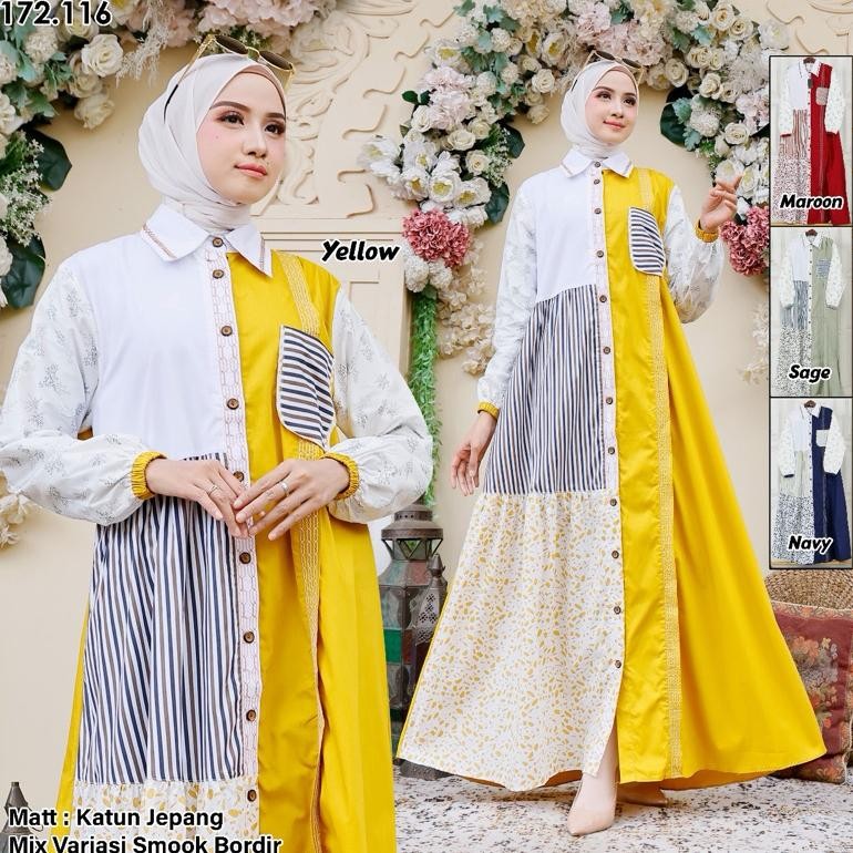 Berkualitas Gamis Kalia Full Katun Jepang Kombinasi Motif Gihaza Best Ozea Promo