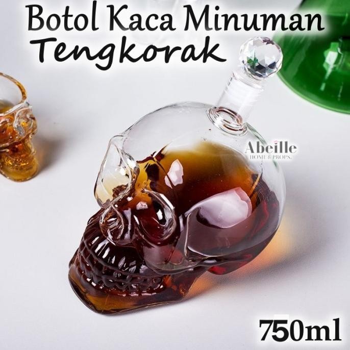 BOTOL KACA MINUMAN UNIK BENTUK TENGKORAK 750ML