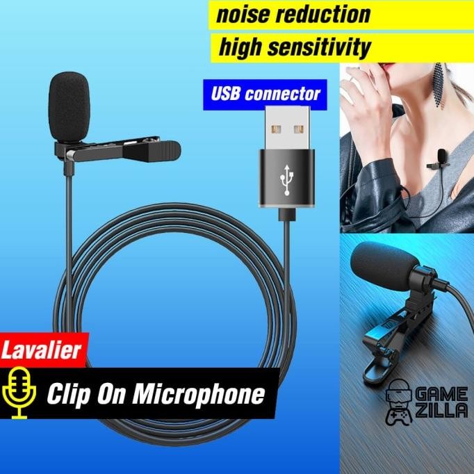 Mic Clip On USB Microphone Mini Mikrofon Jepit Lavalier Kabel Klip On