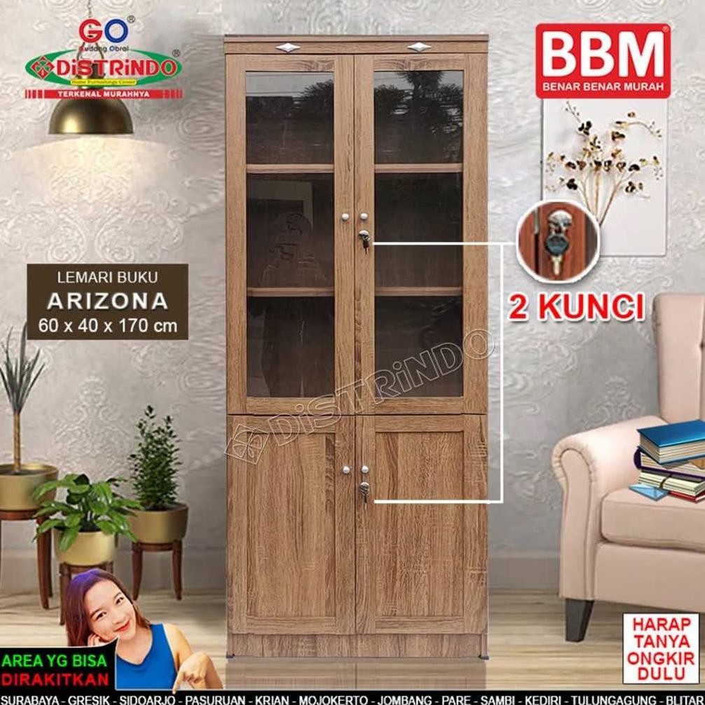 Bufet Lemari Hias Etalase Pintu Kaca+ 2 Kunci Rak Tebal Bisa untuk Buku Tas Kosmetik