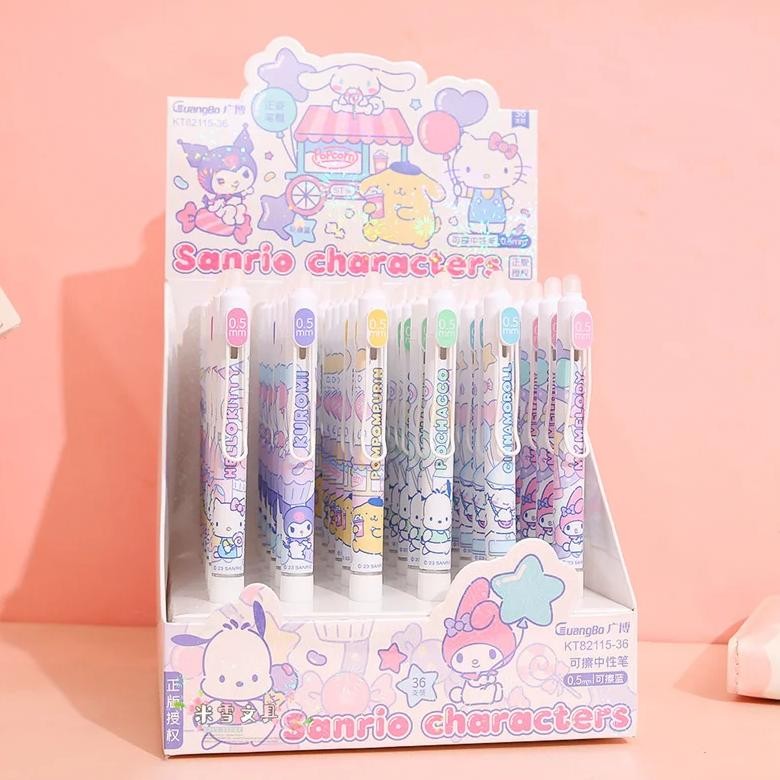 

36Pcs/Lot Sanrio Kuromi Melody Pochacco Erasable Gel Pen Cute 0.5Mm Blue Ink Neutral Pens Promotional Gift Office School Supply