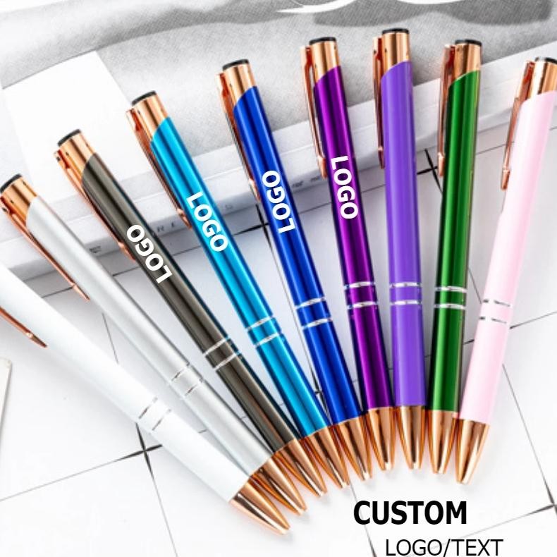 

50/100 Pcs Metal Ballpoint Pen Custom Logo Advertising Ballpoint Pen Lettering Engraved Name School Office Supplies