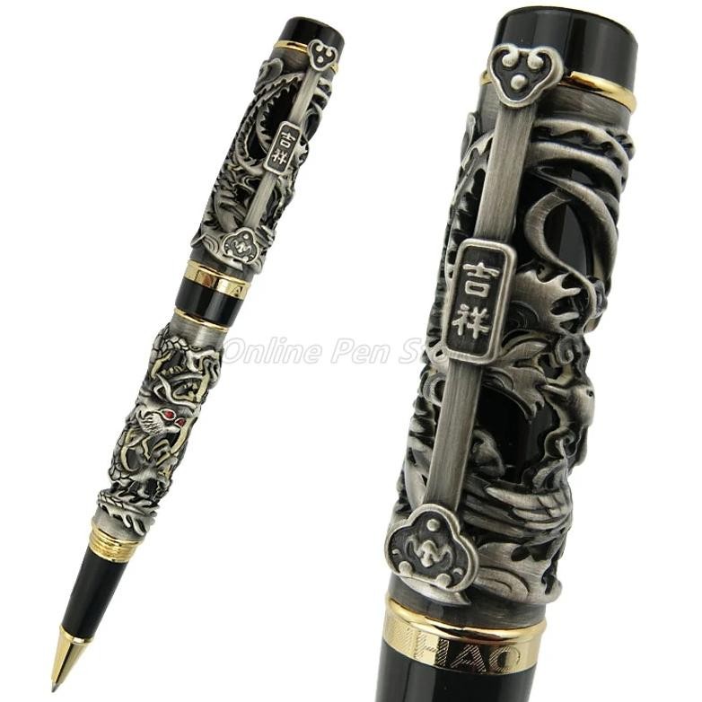 

Jinhao Vintage Metal Carving Embossing Ancient Silver Dragon Phoenix Heavy Roller Ball Pen Professional Office Stationery