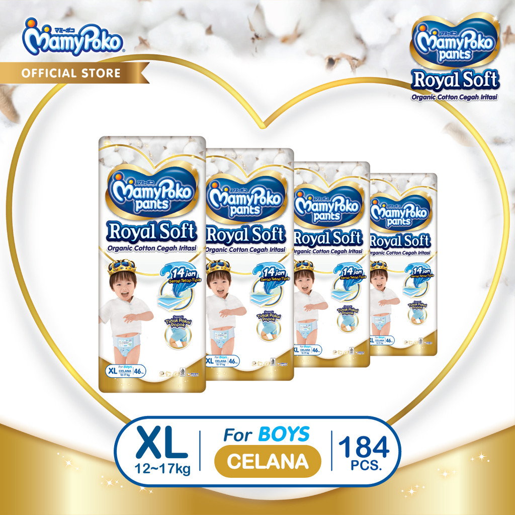 MamyPoko Pants Royal Soft - XL 46 - Boys - Popok Celana - Karton isi 4