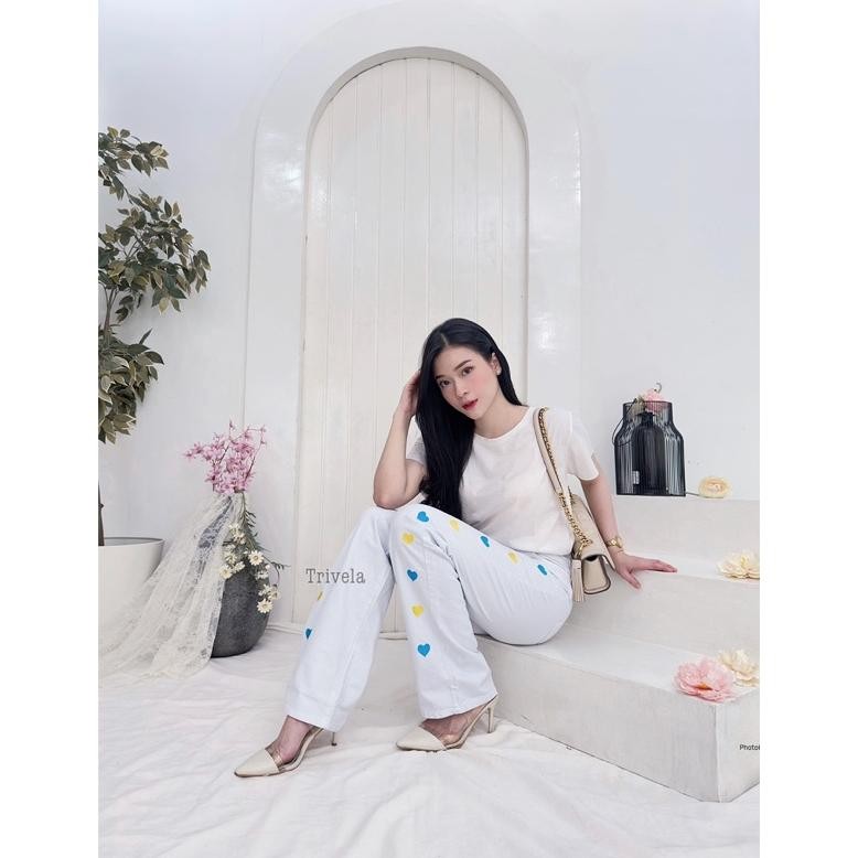 Kulot Love Jeans Putih Bordir - Love White Cullotes / Kulotlove