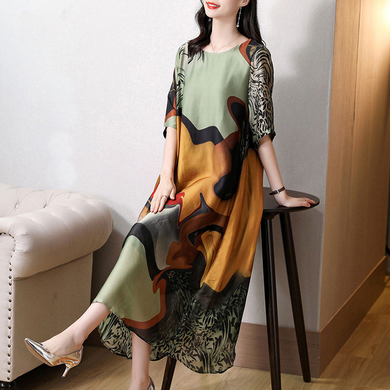 Hangzhou Silk Dress for Women Long Over-the-Knee100High-end Mulberry Silk Long Dress