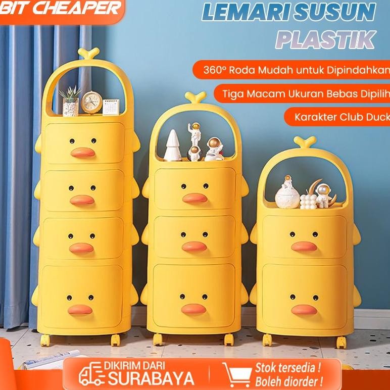 Lemari Susun Plastik Karakter Bebek Kabinet Susun Drawer Rak Penyimpanan Lemari Laci Box Susun Serba