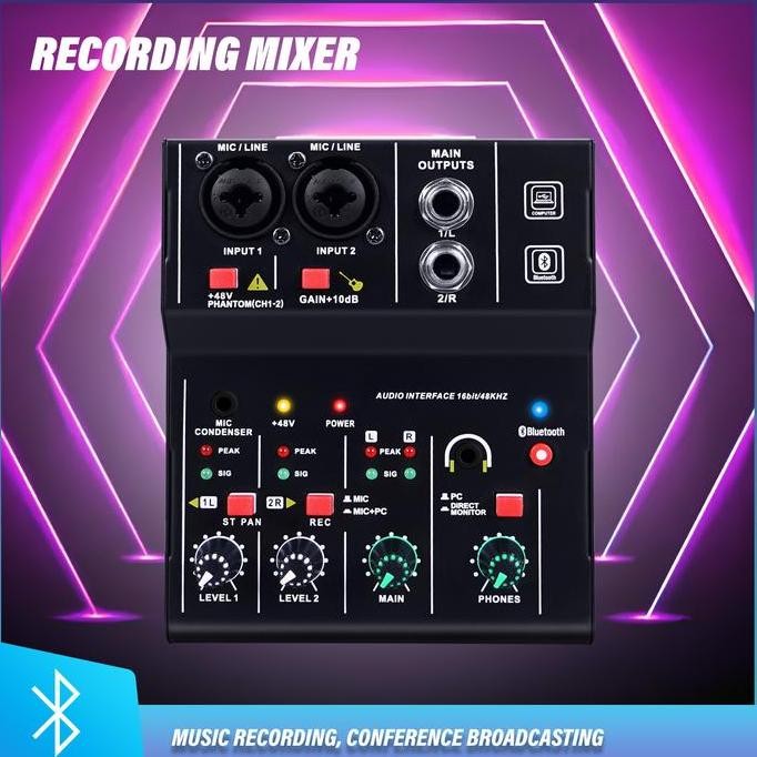 mini 2 Channel Bluetooth USB Sound Card mixer audio SoundCard Audio Interface for Recording, Streami