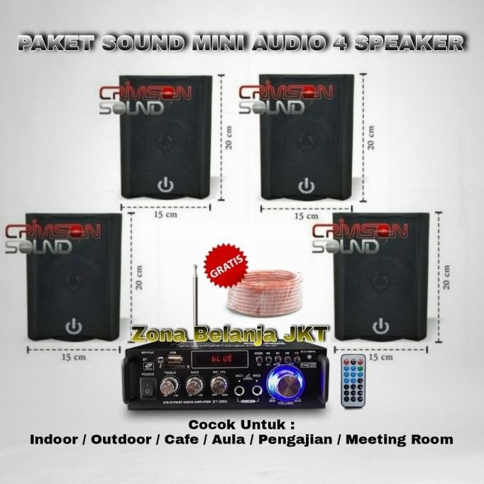 Terlaris Paket Sound System Cafe Audio Amplifier Bluetooth 4 Speaker