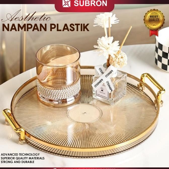 Subron Nampan Plastik Bulat Kotak Persegi Aesthetic Transparan Tray Original