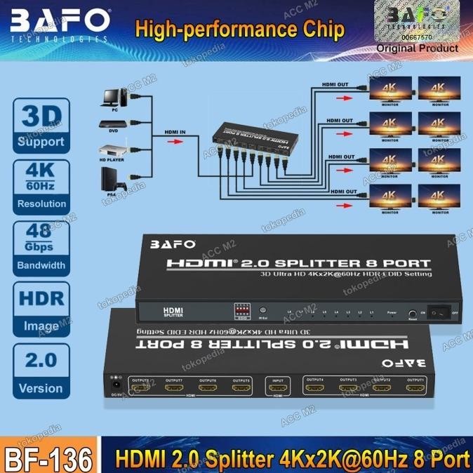 BEBAS ONGKIR - HDMI Splitter/Splitter HDMI 8 Port 4K Bafo BF-136