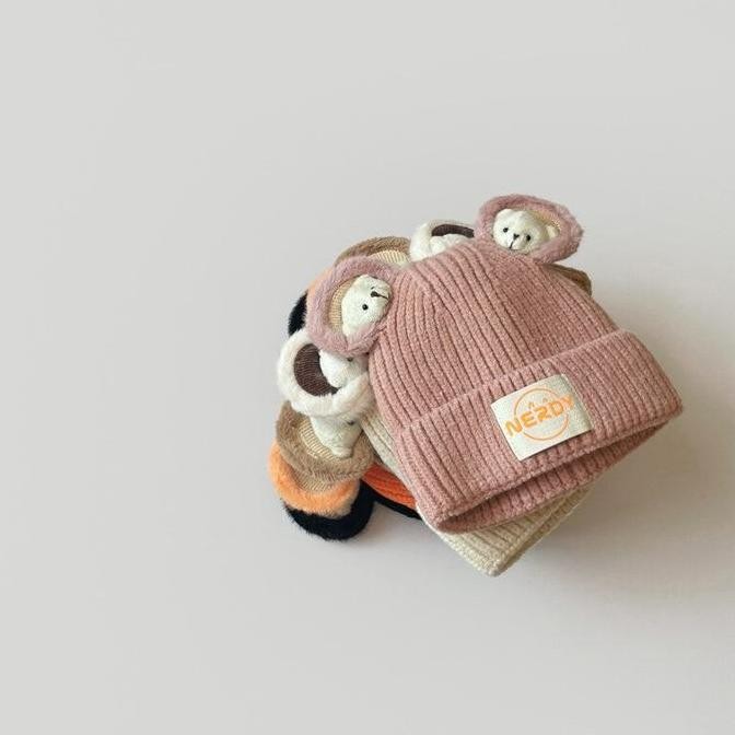 0-2 Tahun | Topi kupluk bayi ala korea motif EAR BEAR keren import / Kupluk rajut anak cowok dan Per