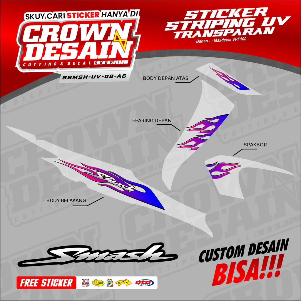 Striping Stiker SMASH 110 Old Design Flame Api Striping Aksesoris Body Suzuki Smash Titan Transparan