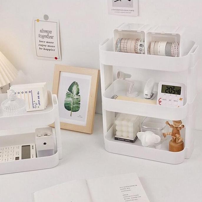 new [MILOLI] Rak Desktop Multi-layer Rak Penyimpanan Aesthetic Korean Style Rak Putih Tingkat Rak Me