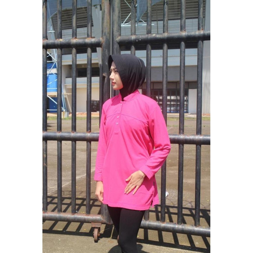 Tersedia Kaos Tunik Polos Shanghai Ciangi Lengan Panjang Wanita Kekinian Kuning Kenari Baju Sporty M