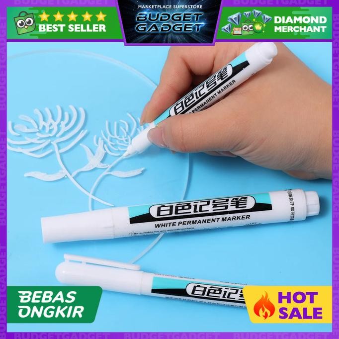 

Ready Spidol Putih Permanen Waterproof Quick Dry Oily Marker 1mm 10 PCS - A-226