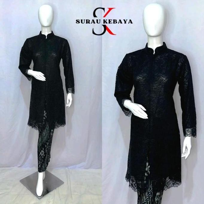 Promo Setelan Kebaya Modern Tunik Brokat Busui Resleting depanKerah Shanghai Bahan Brokat Tille Prem