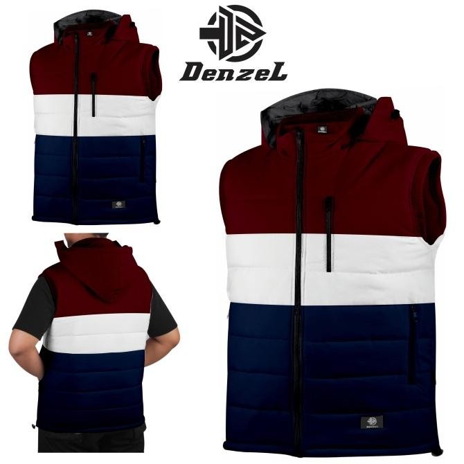 Tersedia DENZEL Rompi Pria Marun Putih Navy DZ 034 - Jaket Rompi Pria - Jaket Motor Rompi - Jaket Ro