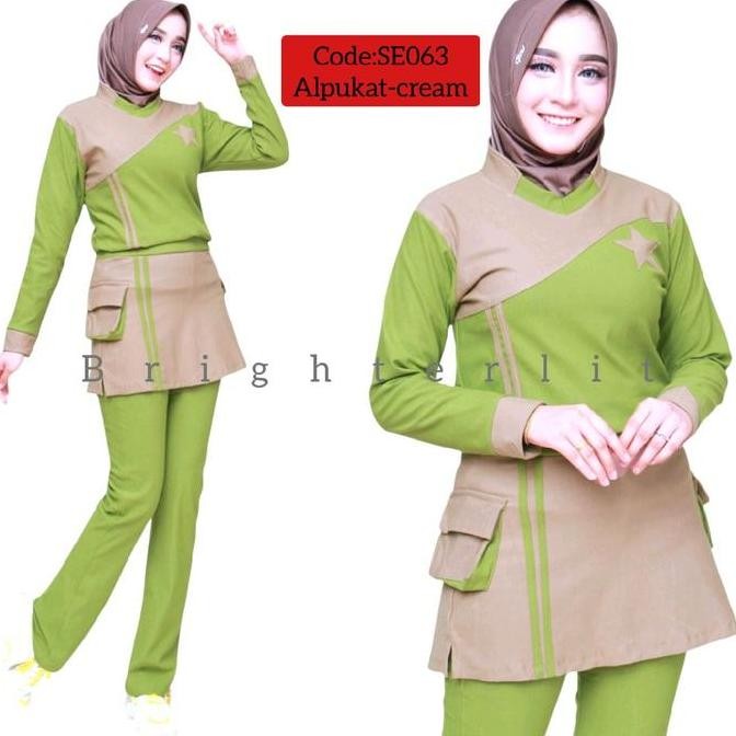 Ready Setelan Baju Senam Wanita Aerobik Cewek Yoga Zumba Perempuan Celana Panjang Muslim - Polos, At
