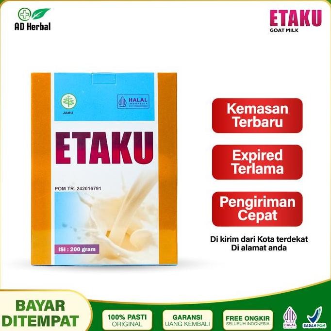

Ready Etaku Susu Kambing Etawa Bubuk 200 g Premium untuk Penyakit Paru-Paru, TBC, Asma, Maag, Lambung, Kalsium, Patah Tulang, Sendi Keropos, dan Lainnya