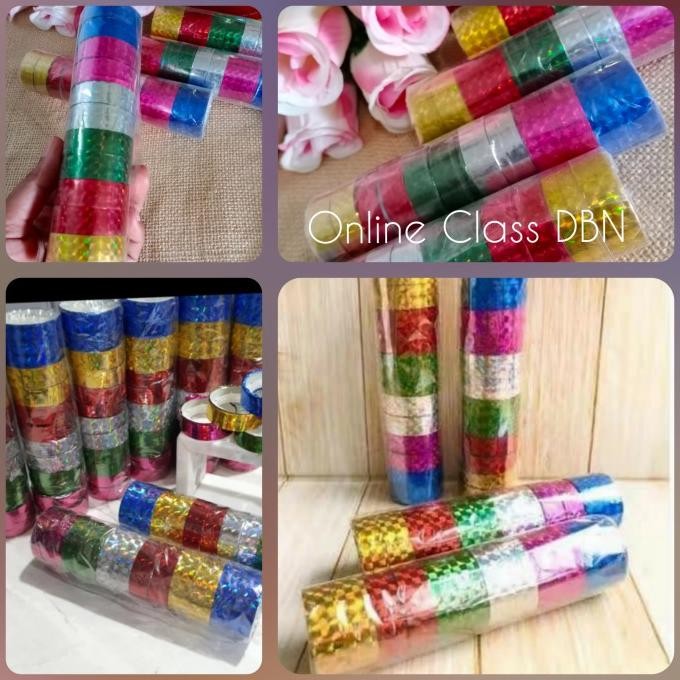 

ready Selotip Hologram isi 12 roll (selotip toples kue kering)/warna random murah