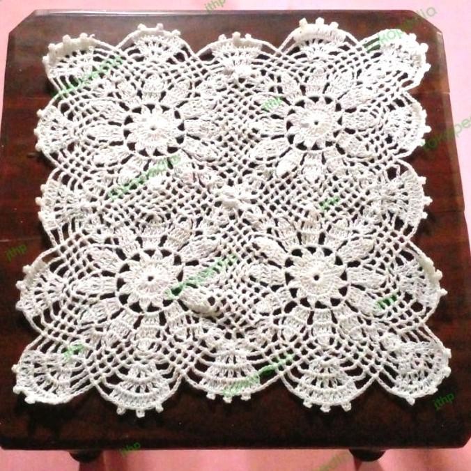 taplak meja persegi empat rajutan handmade 40cm