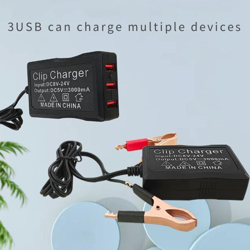 Premium Charger DC HP Ke Aki Motor Charger Cas Aki Motor HP USB 3 Port Universal Charger Aki Accu / 
