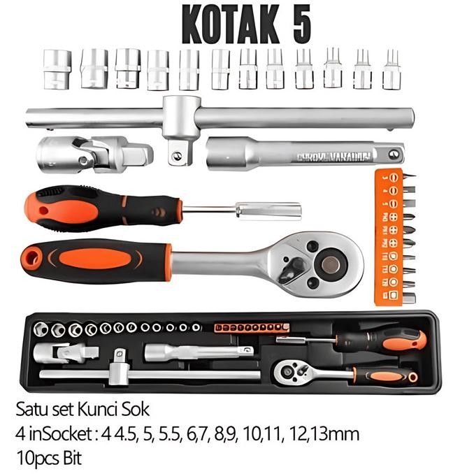 Sale Reaim Tool Kit 85 Pcs, Tool Box Perkakas, Kunci Sok Set, Pekerjaan Mobil, Tool Box Set Alat Ben